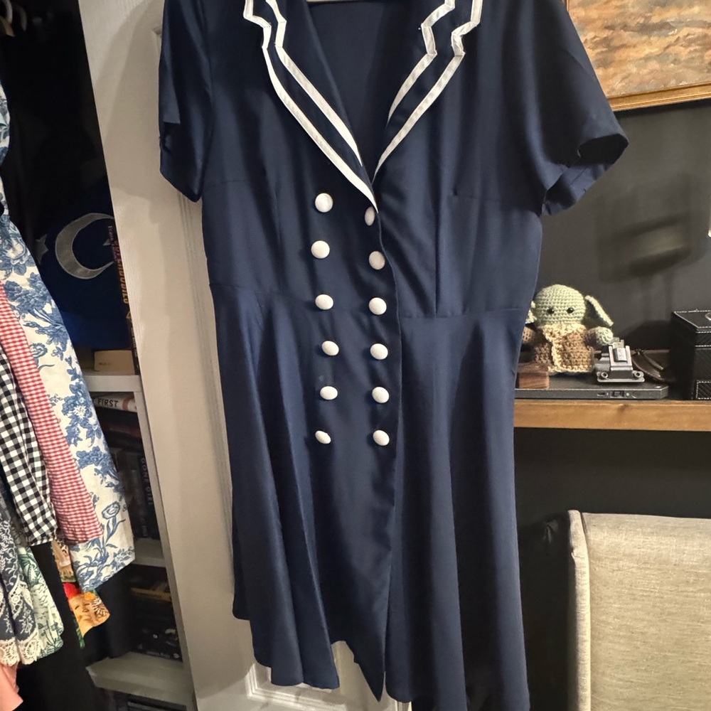 Navy Blue Double-Breasted Dress